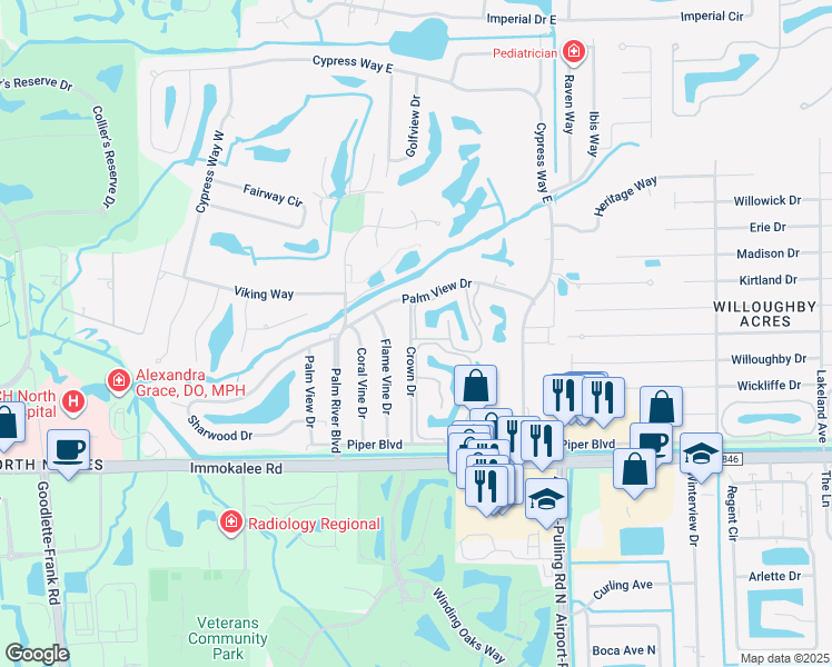 map of restaurants, bars, coffee shops, grocery stores, and more near 165A Crown Drive in Naples