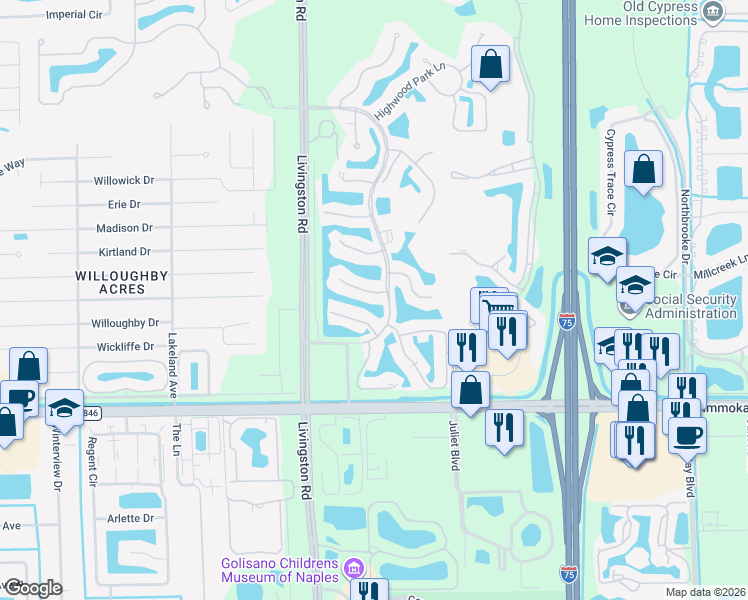 map of restaurants, bars, coffee shops, grocery stores, and more near 4896 Carlton Lakes Boulevard in Naples