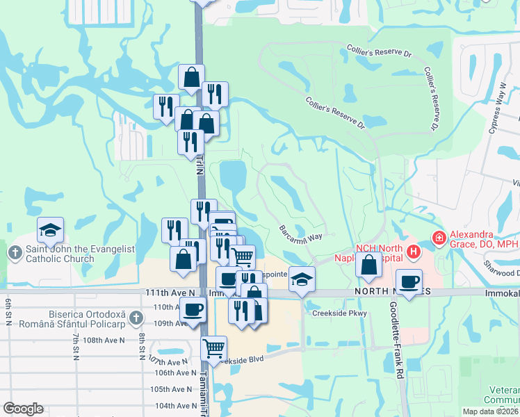 map of restaurants, bars, coffee shops, grocery stores, and more near 879 Barcarmil Way in Naples