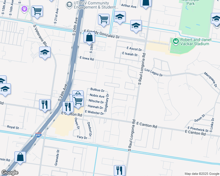 map of restaurants, bars, coffee shops, grocery stores, and more near 2118 Taxco Court in Edinburg