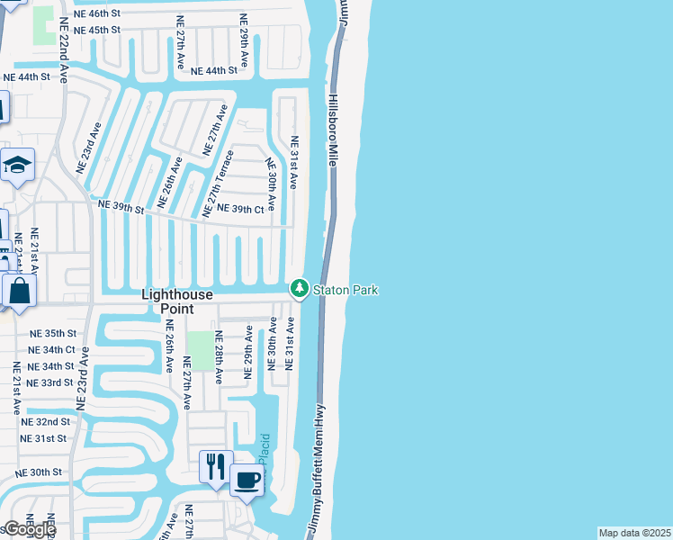 map of restaurants, bars, coffee shops, grocery stores, and more near 1039 Hillsboro Mile in Hillsboro Beach