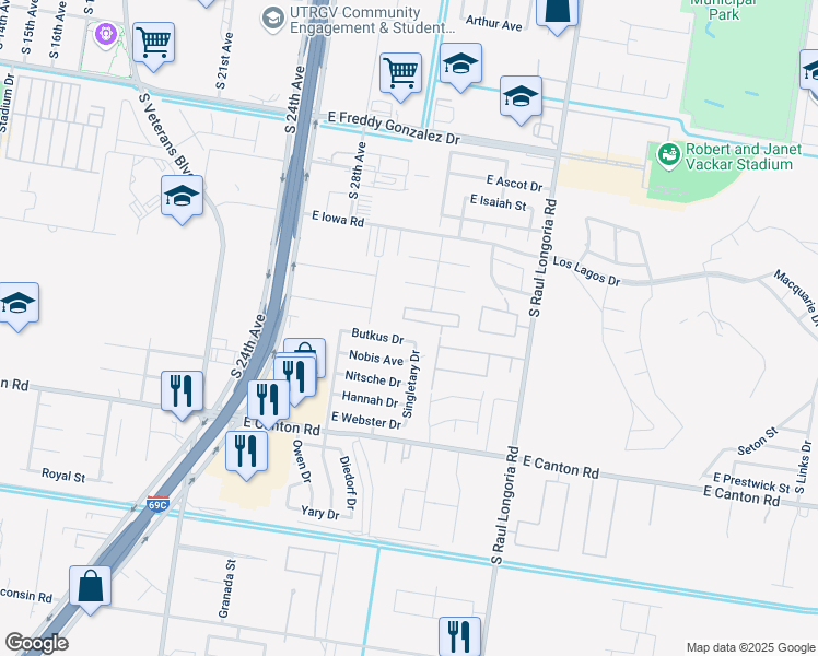 map of restaurants, bars, coffee shops, grocery stores, and more near 2110 Taxco Court in Edinburg