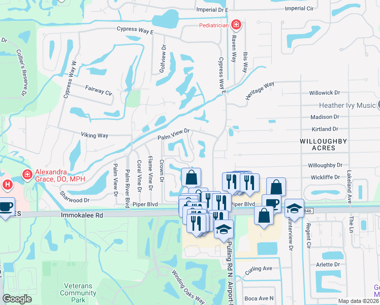 map of restaurants, bars, coffee shops, grocery stores, and more near 219 Pebble Shores Drive in Naples