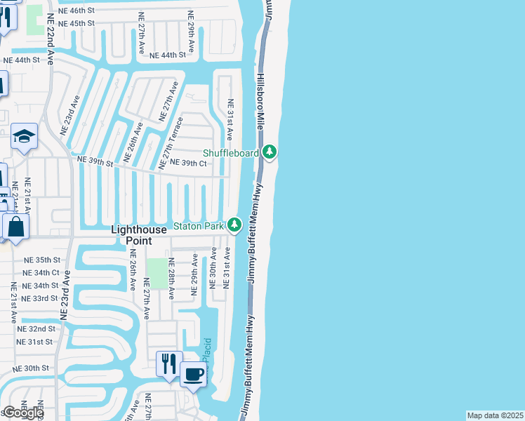 map of restaurants, bars, coffee shops, grocery stores, and more near 1039 Hillsboro Mile in Hillsboro Beach