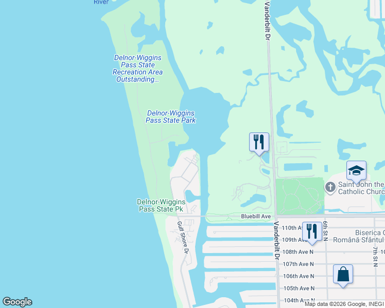 map of restaurants, bars, coffee shops, grocery stores, and more near 17 Bluebill Avenue in Naples