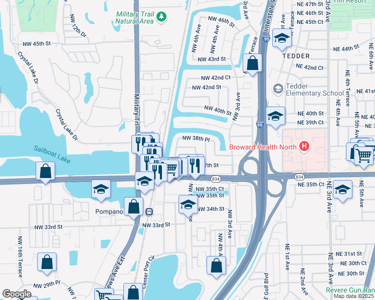 map of restaurants, bars, coffee shops, grocery stores, and more near 620 Northwest 38th Court in Pompano Beach