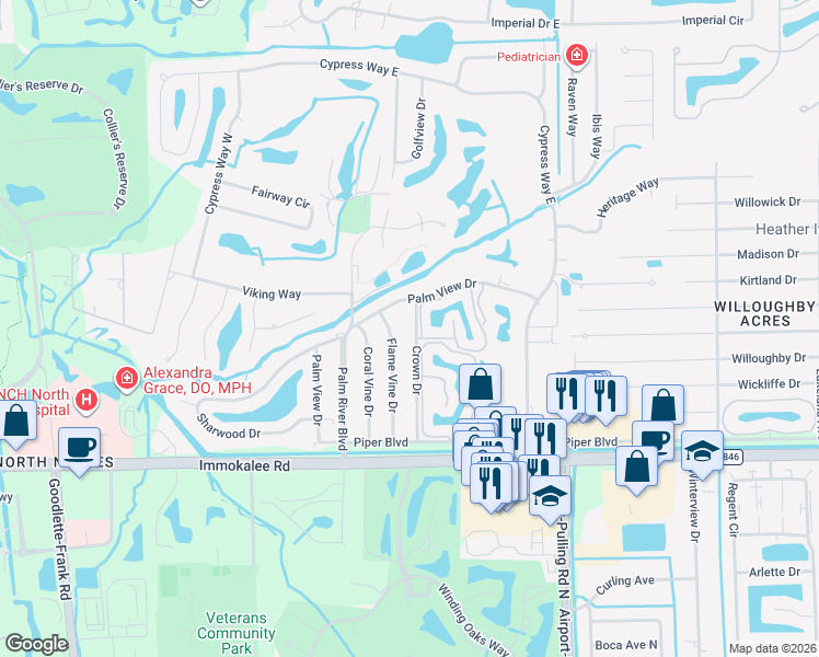 map of restaurants, bars, coffee shops, grocery stores, and more near 165 Crown Drive in Naples
