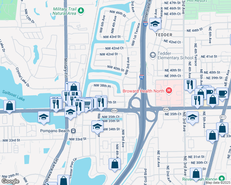 map of restaurants, bars, coffee shops, grocery stores, and more near 321 Northwest 38th Way in Deerfield Beach