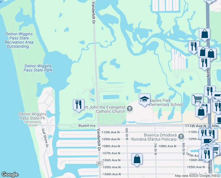 map of restaurants, bars, coffee shops, grocery stores, and more near 538 Roma Court in Naples