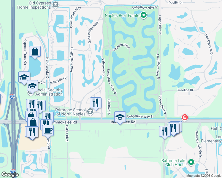 map of restaurants, bars, coffee shops, grocery stores, and more near 11059 Linnet Lane in Naples
