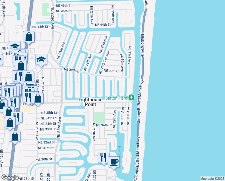 map of restaurants, bars, coffee shops, grocery stores, and more near 3720 Northeast 29th Avenue in Lighthouse Point