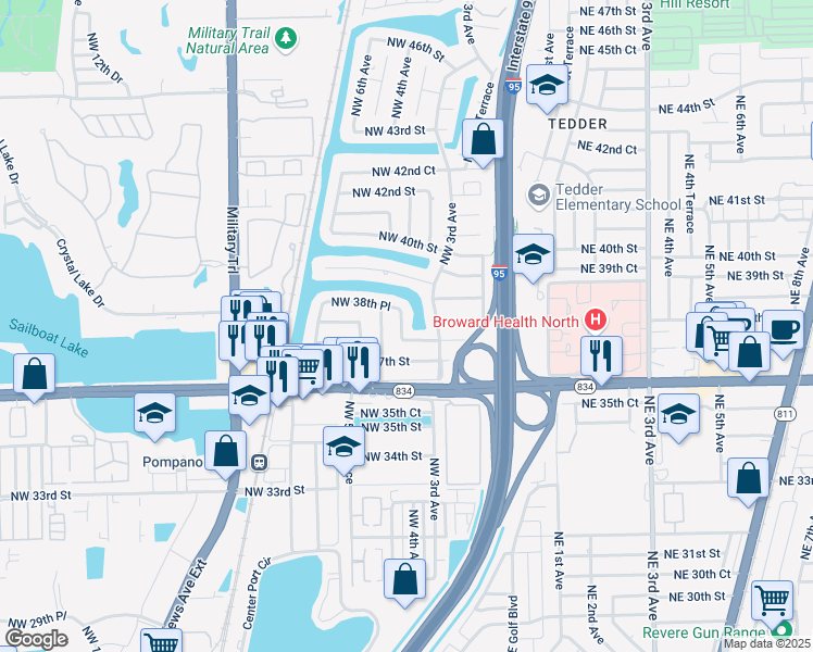 map of restaurants, bars, coffee shops, grocery stores, and more near 321 Northwest 38th Way in Deerfield Beach