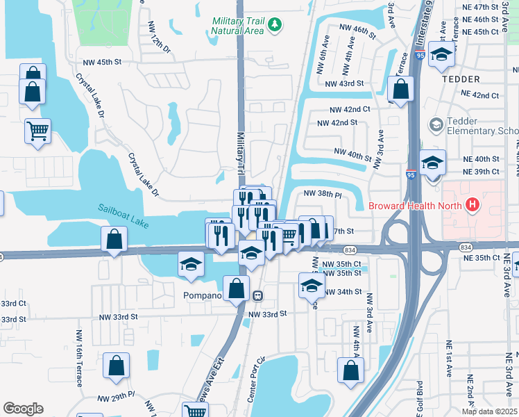map of restaurants, bars, coffee shops, grocery stores, and more near 859 Crystal Lake Drive in Pompano Beach