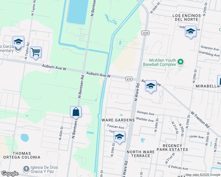 map of restaurants, bars, coffee shops, grocery stores, and more near 3924 Zenaida Avenue in McAllen