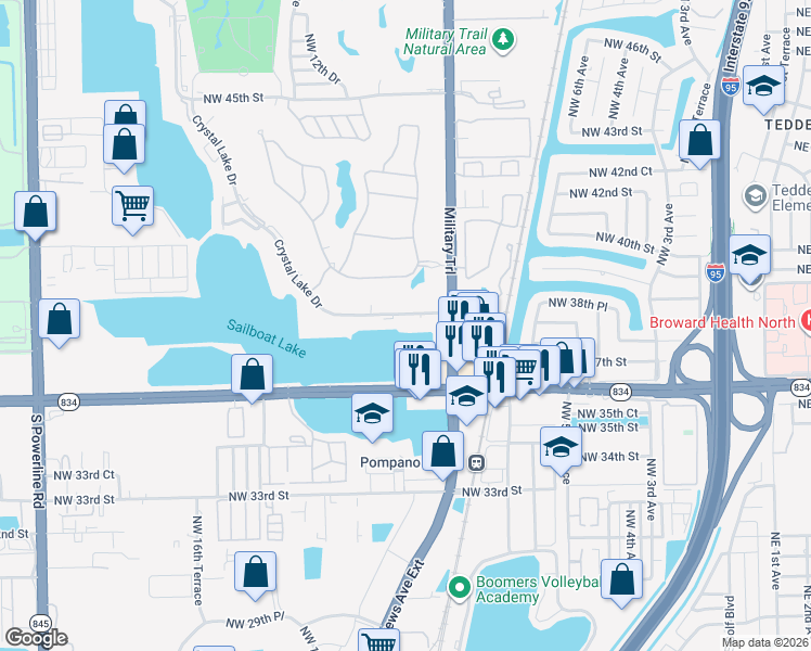 map of restaurants, bars, coffee shops, grocery stores, and more near 1020 Crystal Lake Drive in Pompano Beach