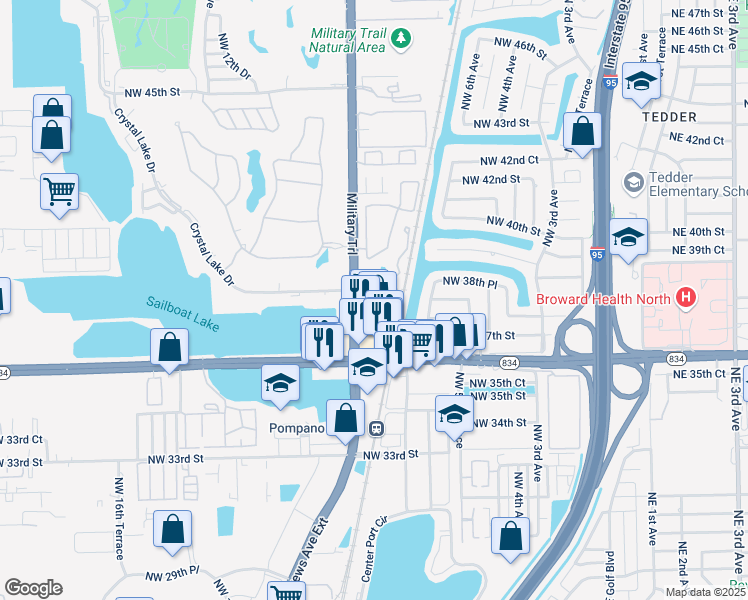 map of restaurants, bars, coffee shops, grocery stores, and more near 859 Crystal Lake Drive in Pompano Beach