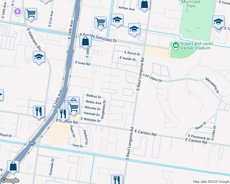 map of restaurants, bars, coffee shops, grocery stores, and more near 2210 Taxco Court in Edinburg