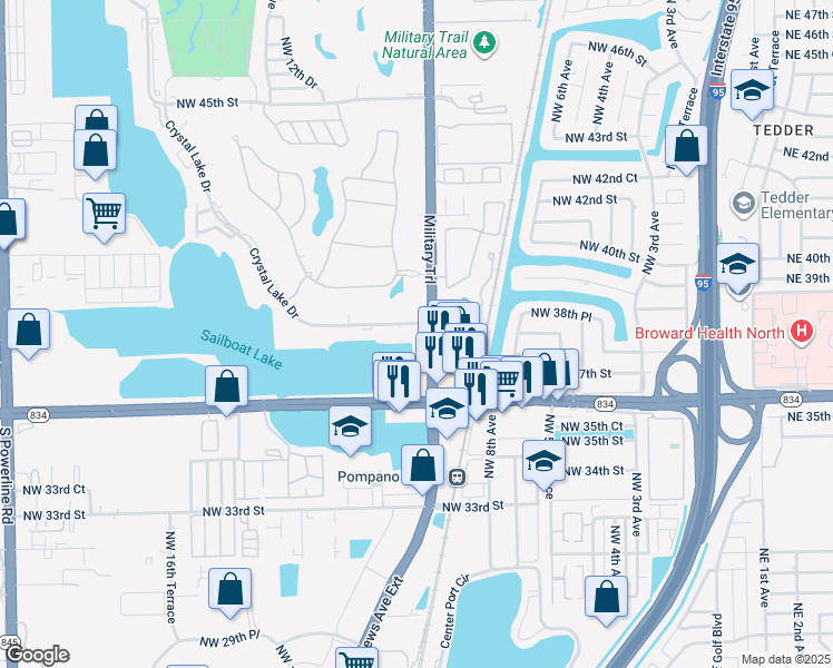 map of restaurants, bars, coffee shops, grocery stores, and more near 900 Crystal Lake Drive in Pompano Beach