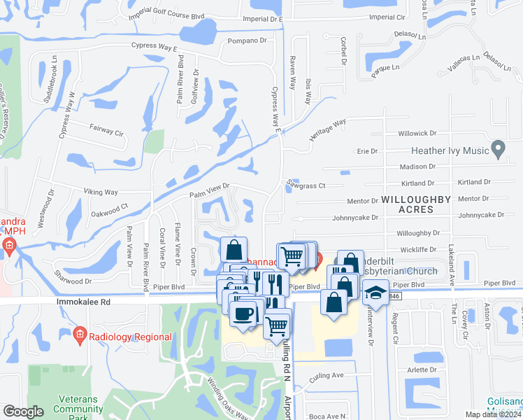 map of restaurants, bars, coffee shops, grocery stores, and more near 170 Cypress Way East in Naples