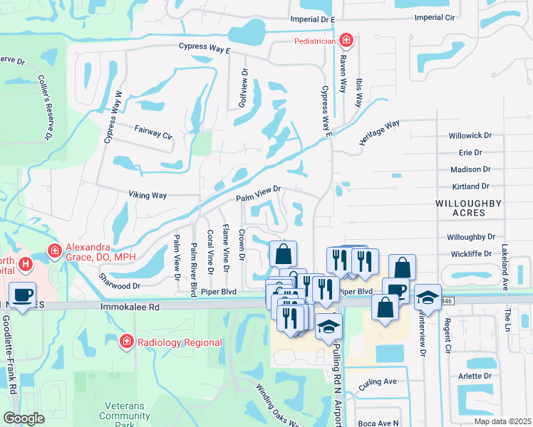 map of restaurants, bars, coffee shops, grocery stores, and more near 219 Pebble Shores Drive in Naples