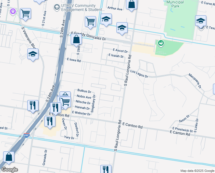 map of restaurants, bars, coffee shops, grocery stores, and more near 2210 Taxco Court in Edinburg