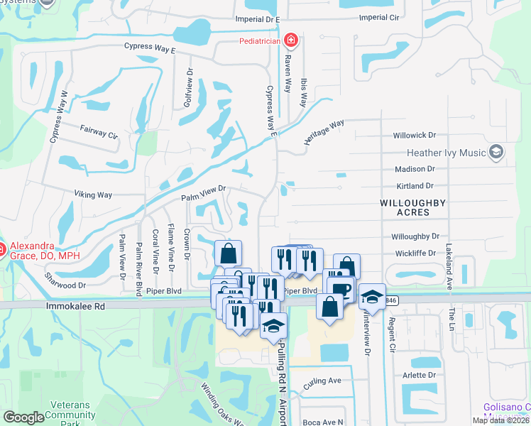 map of restaurants, bars, coffee shops, grocery stores, and more near 170 Cypress Way East in Naples