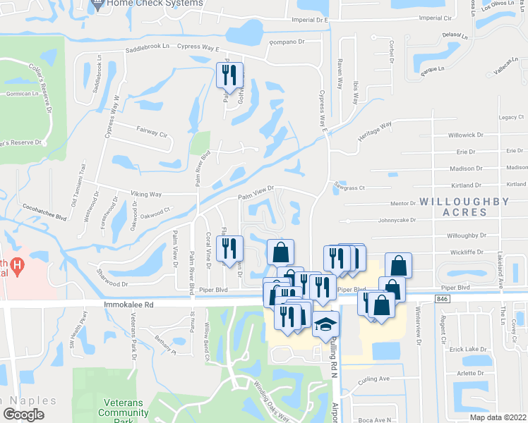 map of restaurants, bars, coffee shops, grocery stores, and more near 219 Pebble Shores Drive in Naples
