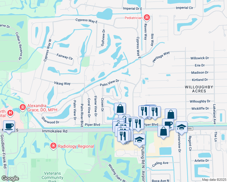 map of restaurants, bars, coffee shops, grocery stores, and more near 156 Pebble Shores Drive in Naples