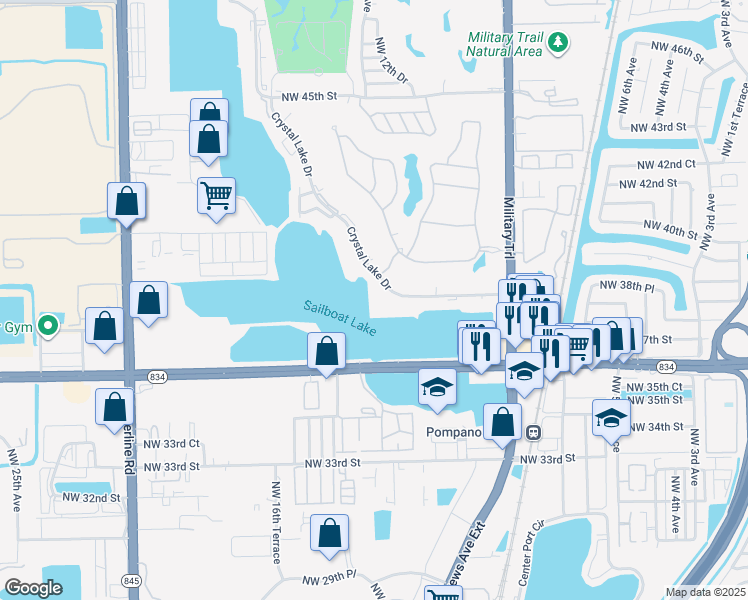map of restaurants, bars, coffee shops, grocery stores, and more near 3831 Crystal Lake Drive in Pompano Beach
