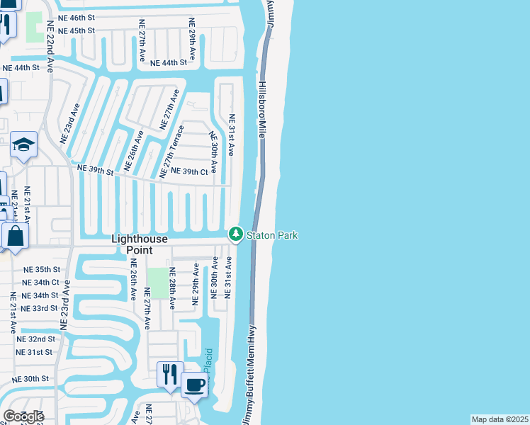 map of restaurants, bars, coffee shops, grocery stores, and more near 1039 Hillsboro Mile in Hillsboro Beach