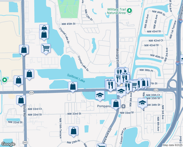 map of restaurants, bars, coffee shops, grocery stores, and more near 3801 Crystal Lake Drive in Pompano Beach