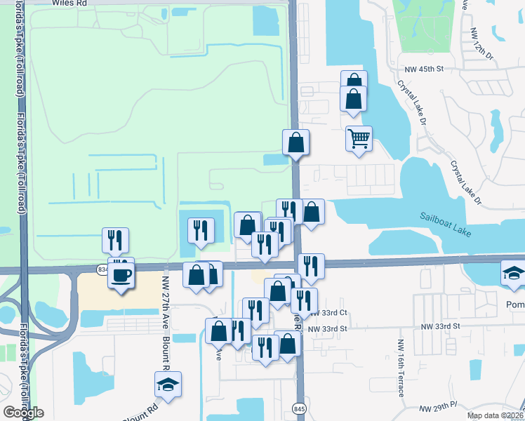 map of restaurants, bars, coffee shops, grocery stores, and more near 3831 Northwest 21st Avenue in Pompano Beach
