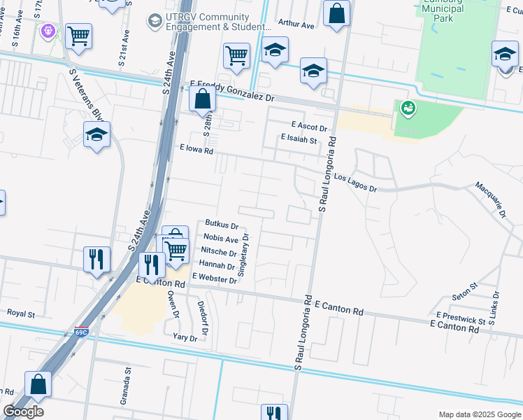 map of restaurants, bars, coffee shops, grocery stores, and more near 2210 Taxco Court in Edinburg