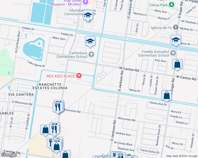 map of restaurants, bars, coffee shops, grocery stores, and more near 2936 Allen Drive in Edinburg