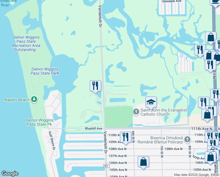 map of restaurants, bars, coffee shops, grocery stores, and more near 519 Roma Court in Naples