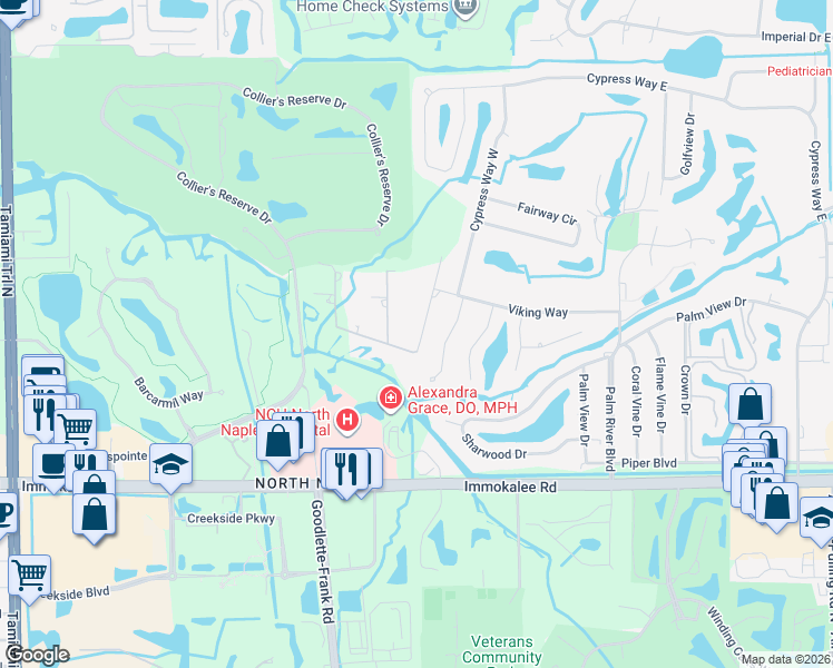 map of restaurants, bars, coffee shops, grocery stores, and more near 136 Cocohatchee Boulevard in Naples