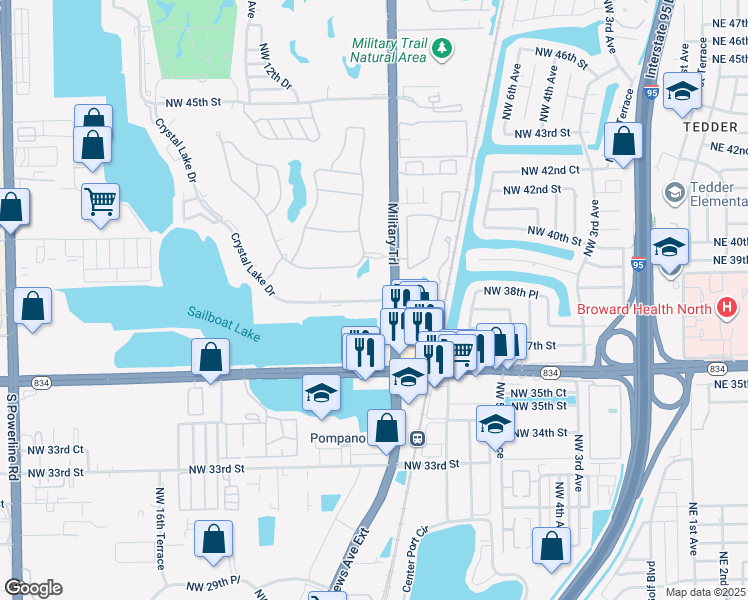map of restaurants, bars, coffee shops, grocery stores, and more near 900 Crystal Lake Drive in Pompano Beach