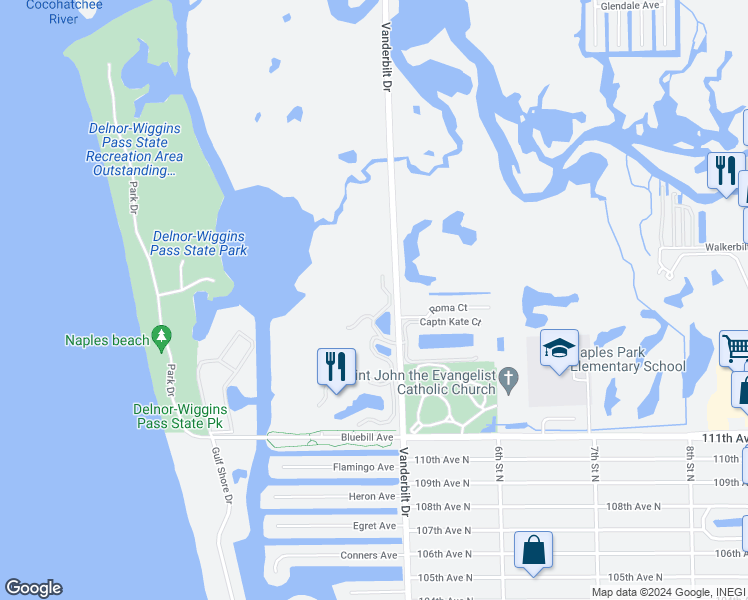 map of restaurants, bars, coffee shops, grocery stores, and more near 280 Grande Way in Naples
