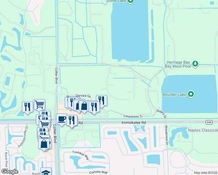 map of restaurants, bars, coffee shops, grocery stores, and more near 9194 Quartz Lane in Naples