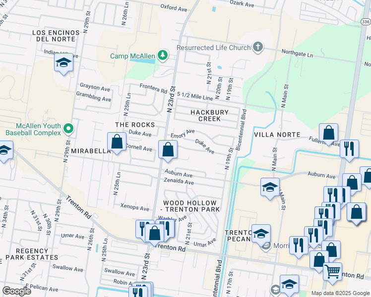 map of restaurants, bars, coffee shops, grocery stores, and more near 2112 Dartmouth Avenue in McAllen