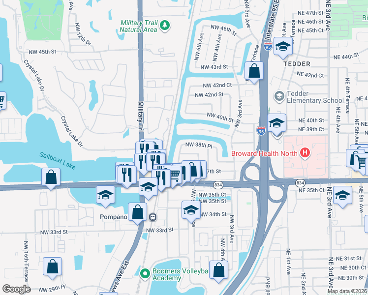 map of restaurants, bars, coffee shops, grocery stores, and more near 620 Northwest 38th Court in Pompano Beach