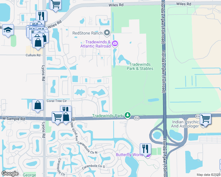 map of restaurants, bars, coffee shops, grocery stores, and more near 3902 Sleepy Orange Lane in Coconut Creek