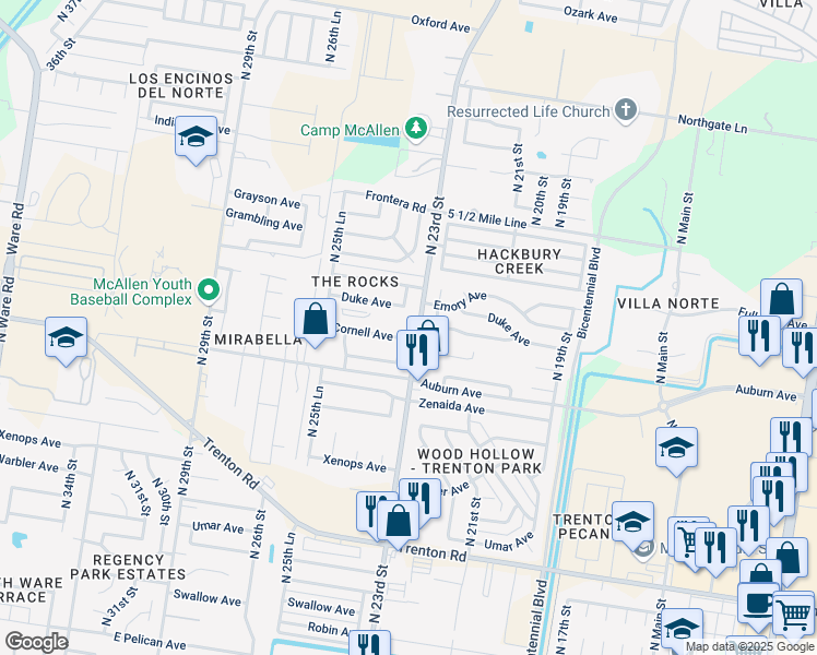 map of restaurants, bars, coffee shops, grocery stores, and more near 8202 North 23rd Lane in McAllen
