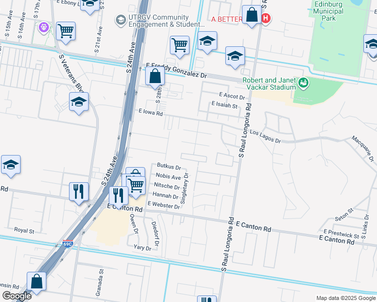 map of restaurants, bars, coffee shops, grocery stores, and more near 2113 Taxco Court in Edinburg