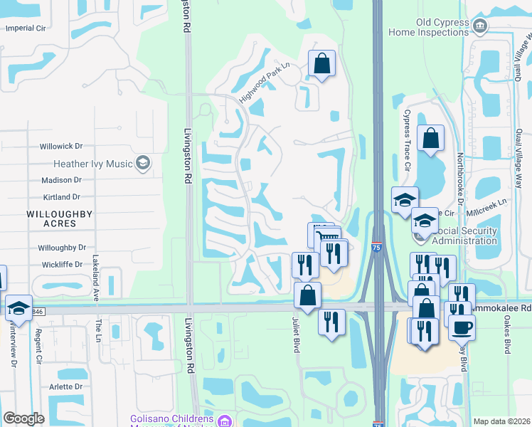 map of restaurants, bars, coffee shops, grocery stores, and more near 5315 Andover Drive in Naples