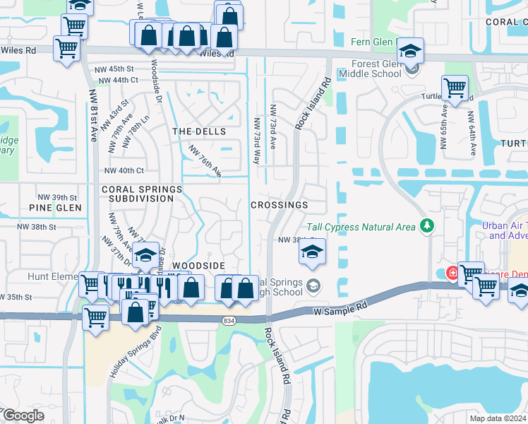 map of restaurants, bars, coffee shops, grocery stores, and more near in Coral Springs