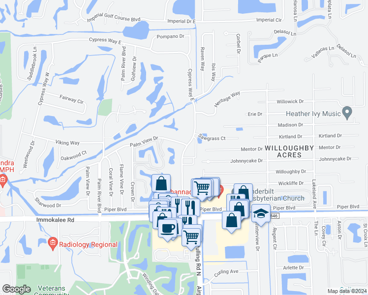 map of restaurants, bars, coffee shops, grocery stores, and more near 215 Cypress Way East in Naples