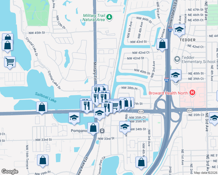 map of restaurants, bars, coffee shops, grocery stores, and more near 821 Crystal Lake Drive in Pompano Beach
