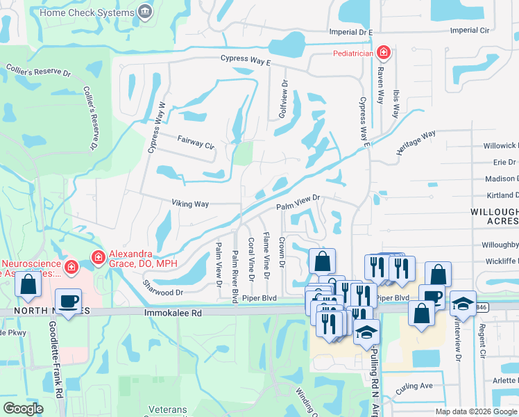 map of restaurants, bars, coffee shops, grocery stores, and more near 617 Palm View Drive in Naples