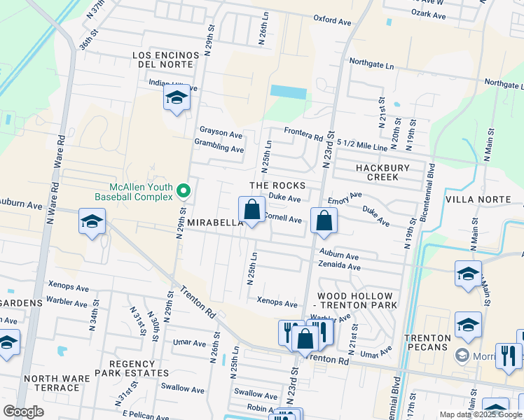 map of restaurants, bars, coffee shops, grocery stores, and more near 8118 25th lane in McAllen